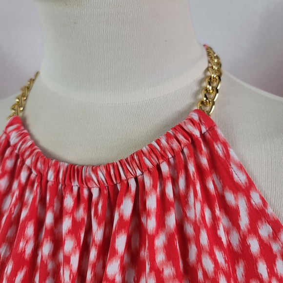 MICHAEL KORS CORAL & WHITE CHAIN NECK SLEEVELESS  STRETCH DRESS SZ: M - Picture 4 of 16